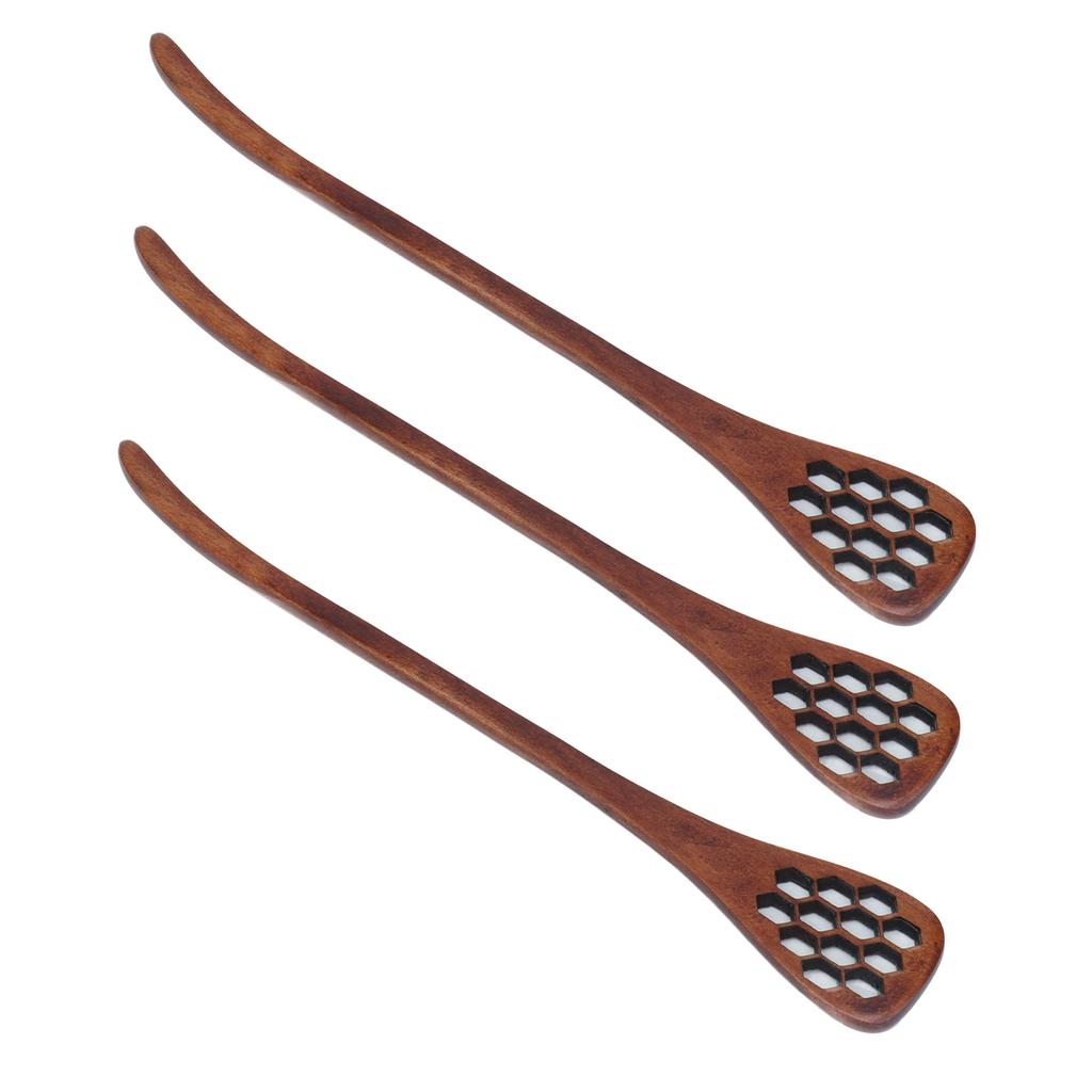 3Pcs Honey Dipper Reusable Wooden Carving Honey Spoon Mixing Stick for Home Kitchen