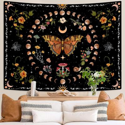 VIKAMA Butterfly Flower Moon Wall Hanging Tapestry Bedroom Living Room Dorm Home Decor