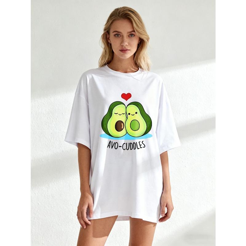

Black Oversized T-Shirt With Avocado Couple And Heart Print Avo Cuddles Text For Casual Wear XXXXL белый