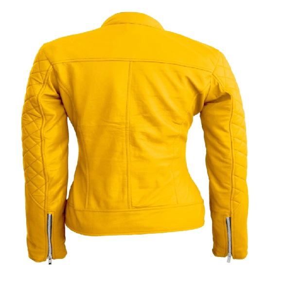 Noora Yellow Women's Biker Leather Jacket | Quilted Motorcycle Biker Jacket |