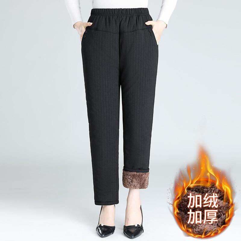 Middle-aged Women's Pants Autumn and Winter Mother Pants Piled and Thickened Outer Wear Cotton Pants Loose Straight Elderly Grandma Thermal Pants