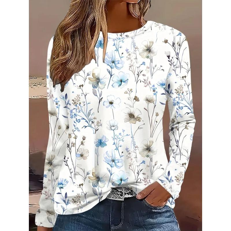 Autumn and Winter Women's 3D Printed Crew Neck Long Sleeve T-Shirt