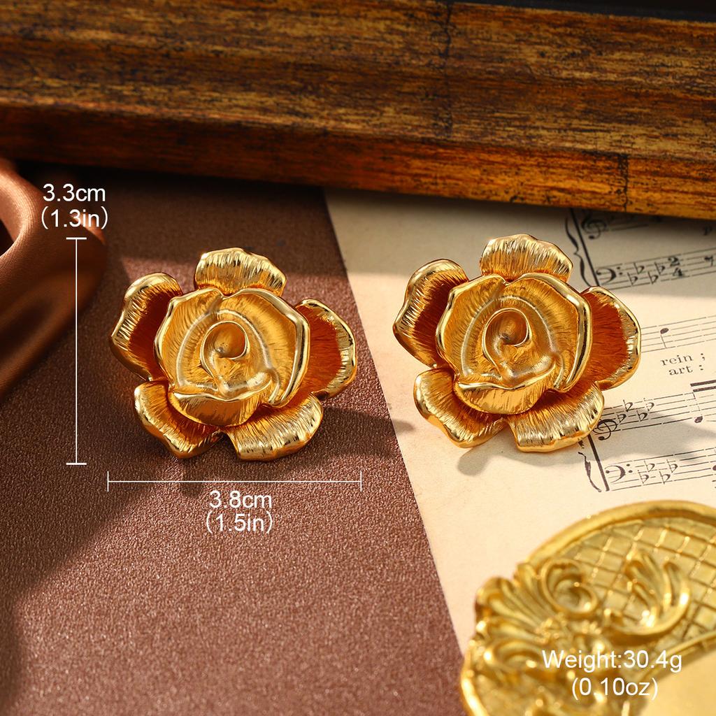 Medieval style pearl flower stud earrings geometric fringed French three-dimensional design earrings simple fashion exaggerated earrings