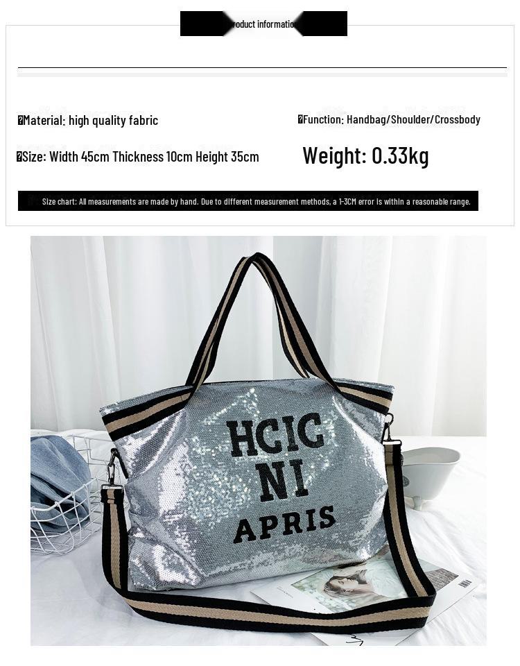 Large Capacity Sequin Travel Bag: Fashionable Letter Sports Yoga Shoulder Handbag