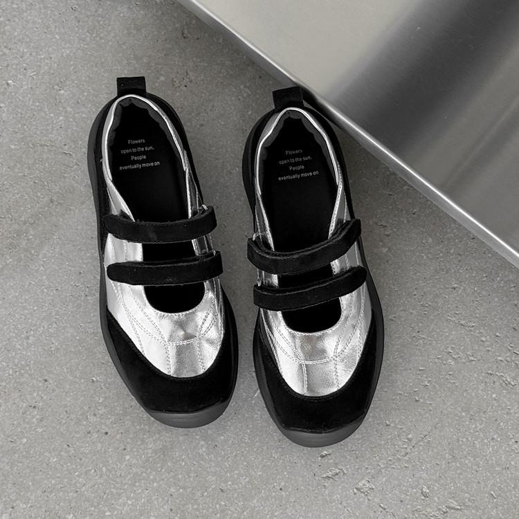 

5Cm shallow mouth thick sole small leather shoes women s genuine leather muffin Mary Jane shoes 2025 new autumn color matching casual shoes 39 серебряный