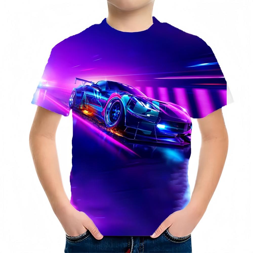Children's clothing T-shirt, summer short sleeved T-shirt, round neck children's clothing top, fashionable 3D car printed casual boys' clothing