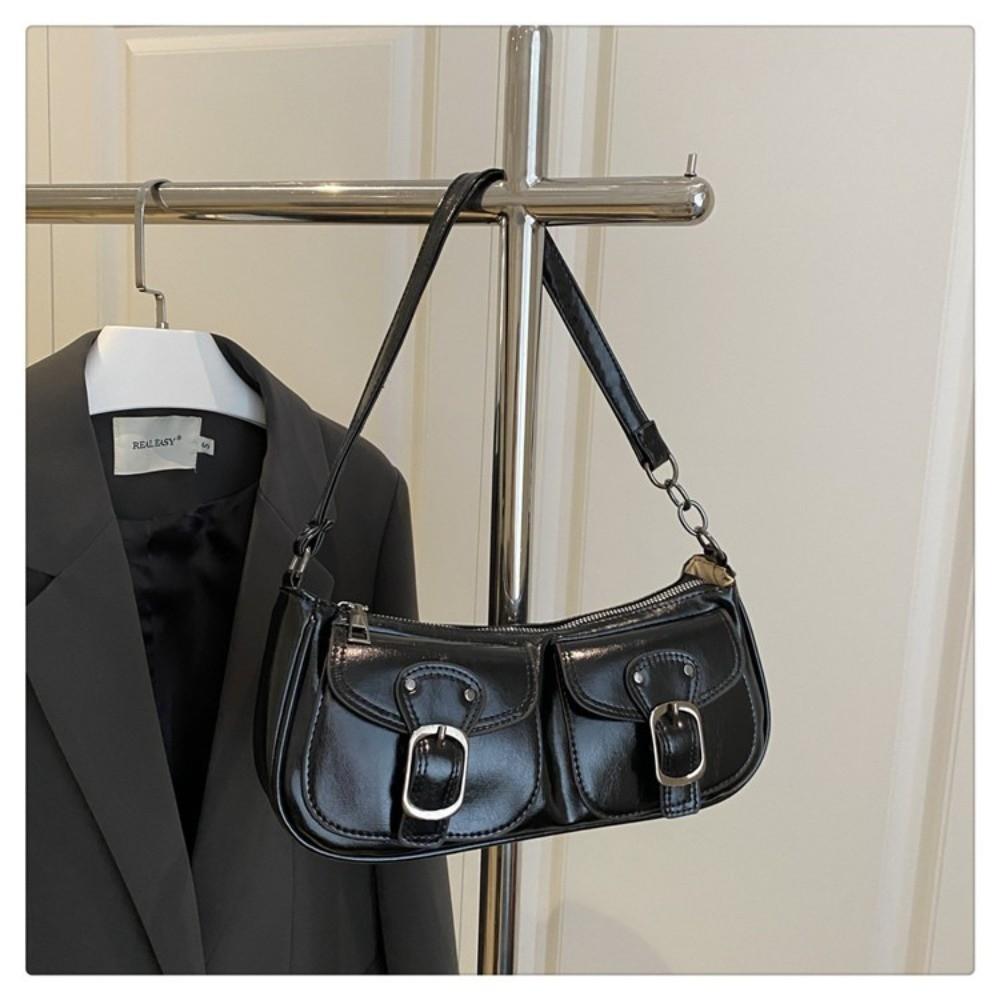 Vintage Pu Leather Shoulder Bag Y2k Zipper Handbag Fashion Women's Armpit Bag  Ladies