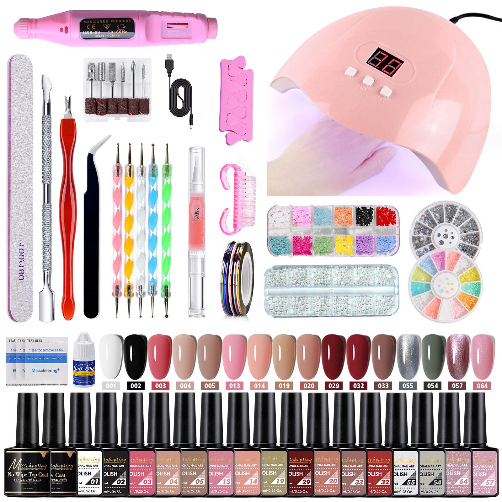 

35-Piece Nail Art Set: Gel Polish, Forms, Brushes, Lamp, Tools, and Grinder