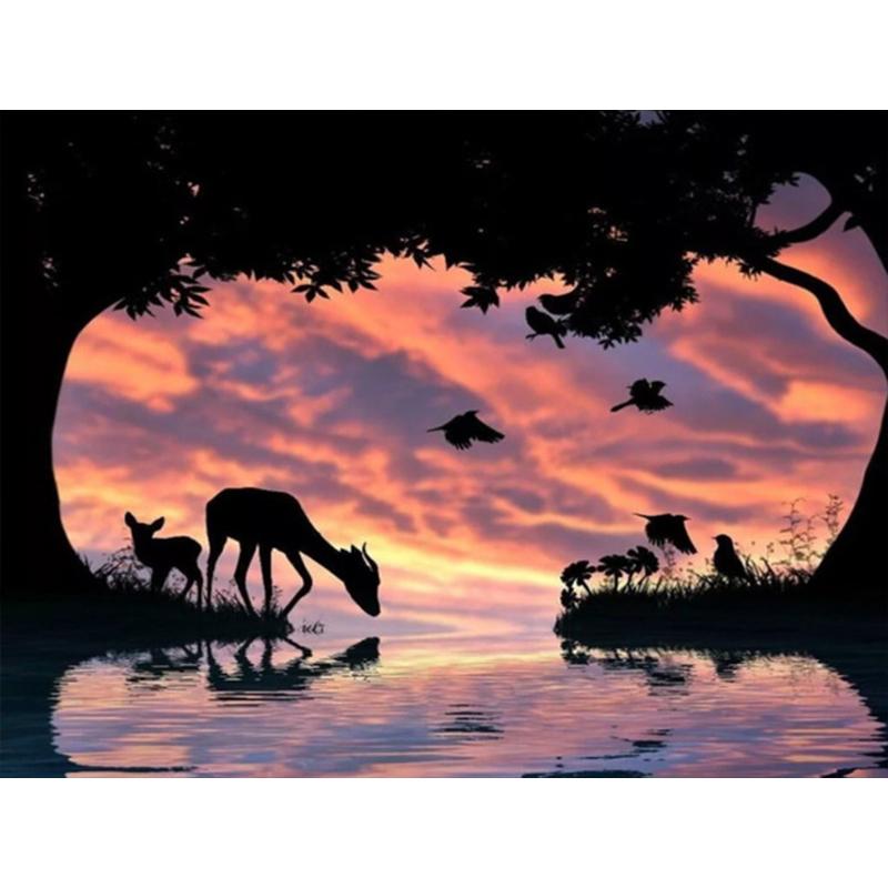 Diamantmaling Løvetann Full Firkant Mosaikkkunst Solnedgang Diamantbroderi Landskap Bilde av Rhinestone Hjemmedekor
