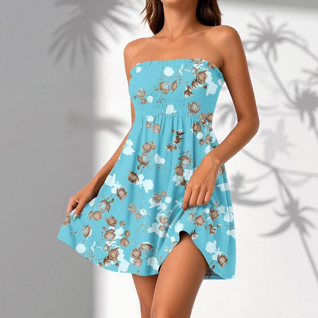 Women Casual Sleeveless Summer Dresses  Spring Patchwork Boho Floral  Cocktail Party  Dress