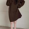 Korean Style High Neck Loose Sweater Dress - Petite Medium Length, Autumn/Winter
