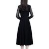 Dream 0121 Plus Size Women's V-Neck Lace Patchwork Dress with Long Sleeves - Slimming, Flattering Black Skirt