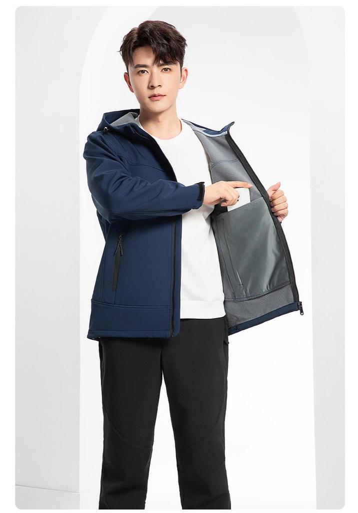 Men's Softshell Mountaineering Jacket: Thin Fleece, Windproof, Splash-proof, Warm Outdoor Sports Team Uniform