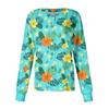 Women's Casual Long Sleeve Single Breasted Hawaiian Print Caregiver Jacket Cardigan Top Lightweight Button Up Shirt for Work
