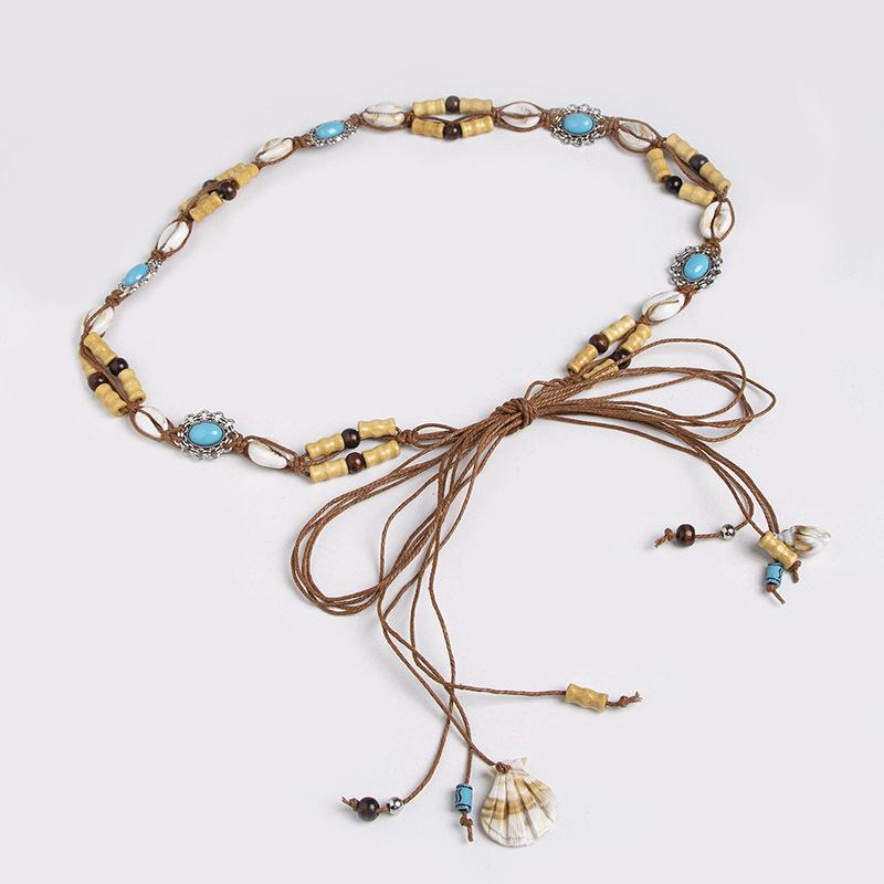 

Bohemian-style Waist Rope Woven and Knotted, Ethnic Style Handcrafted Wooden Bead Women s Belt, Casual Vacation Style Exquisite Waist Rope