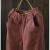 Corduroy Trousers for Women Elastic Waistband, Solid Color Trousers Autumn Spring Women Casual Trousers with Fabric Pockets