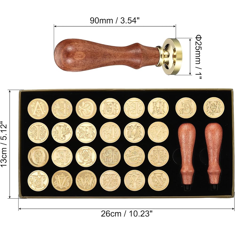 Patikil Alphabet Wax Seal Stamp Kit A-Z Brass Head Vintage Sealing Wax Stamp Gift Box