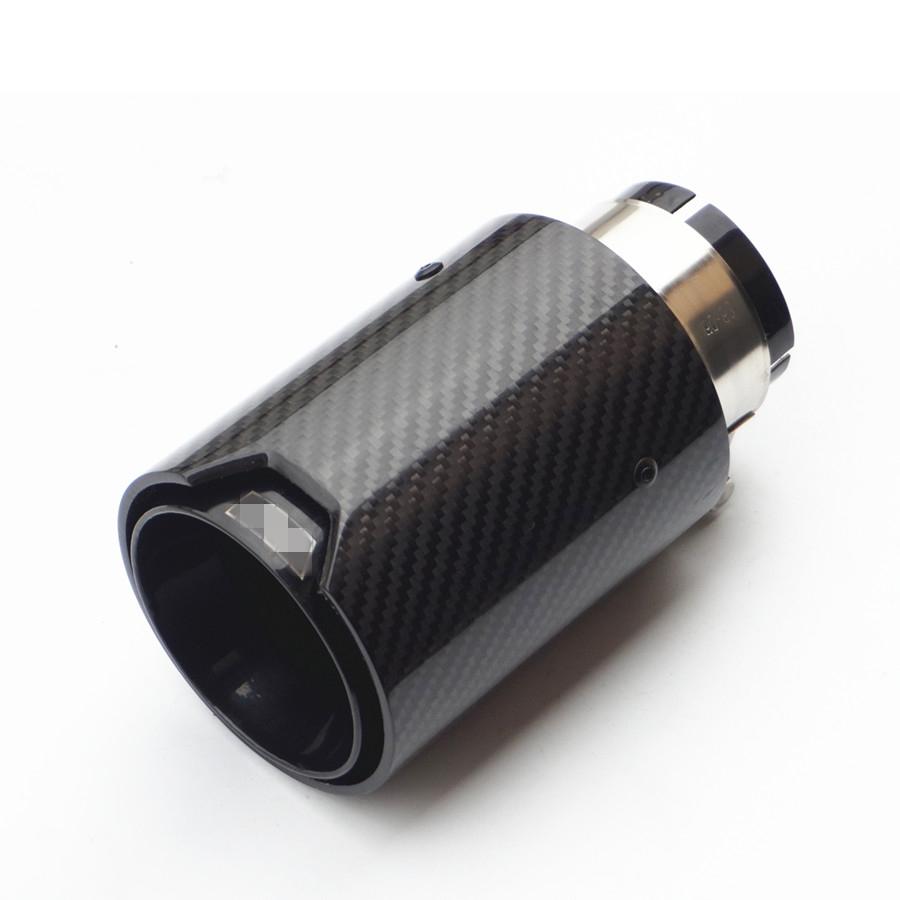 Pair All Full Glossy Black Universal Car 100% Real Carbon Fiber Exhaust End Tips for BMW 2.5'' In, 3.5'' Out With Logo