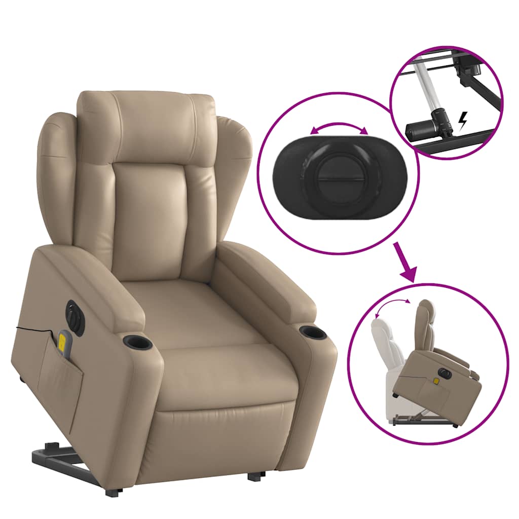 Electric Recliner with Lift Function Cappuccino Faux Leather