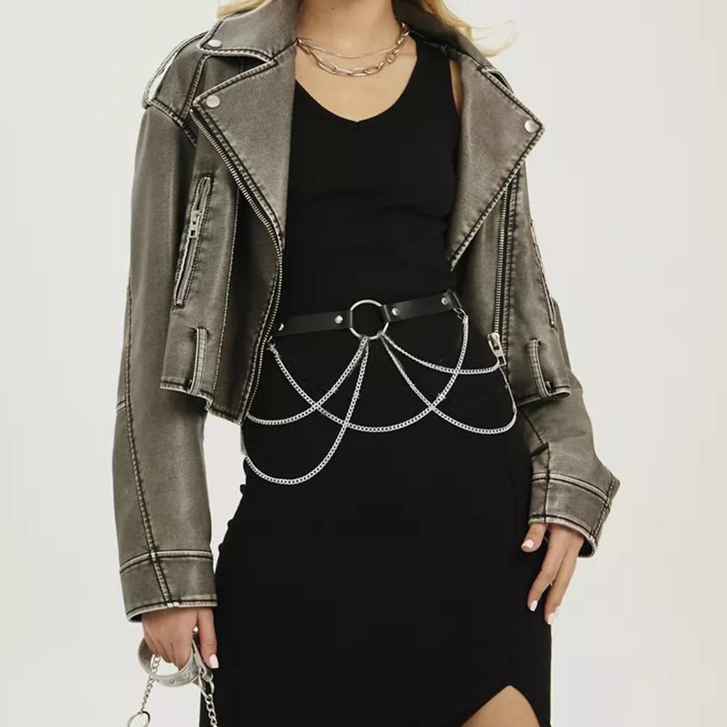 Damen Mode Kette Bauchgurt Geschirr Strumpfhalter Taillenkorsett Gürtel Ledergeschirr Taillen Oberschenkelgeschirr Gothic Bekleidungszubehör
