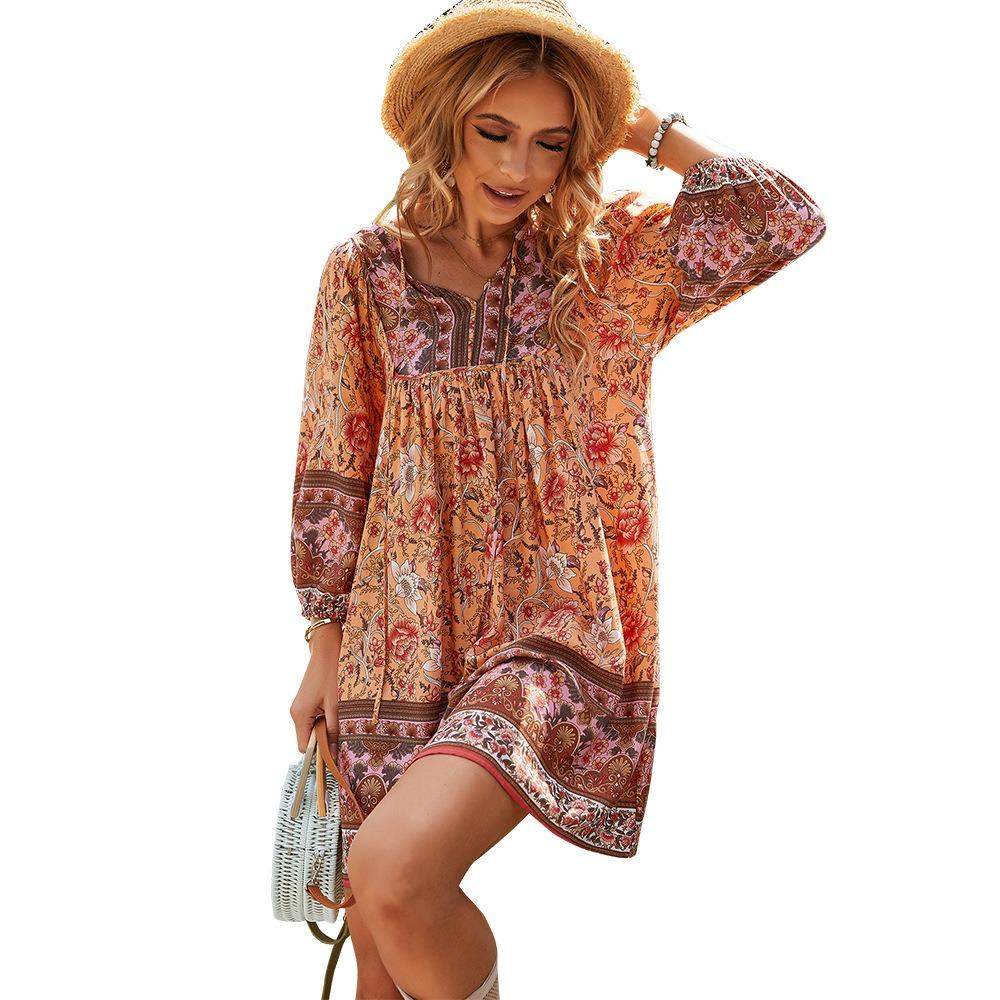 

Летнее повседневное платье в курортном стиле с милым цветочным принтом XL оранжевый