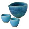 Marui Seito Shigaraki Ware Hechimon Tokkuri and Ochoko Set with Blue Made In Glaze, Japan, MR-3-3144
