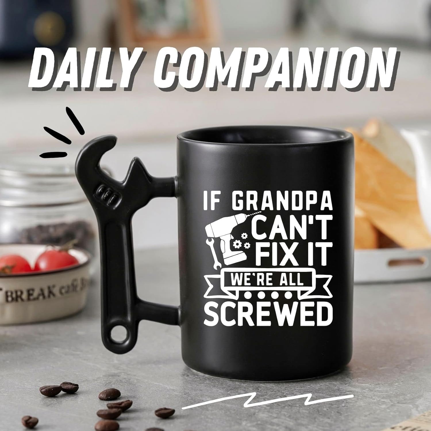 Onebttl Grandpa Gifts Wrench Coffee Mug, Grandfather Gift from Granddaughter and Grandson, 13.5oz/400ml Funny Ceramic Mug for Christmas, Father s Day