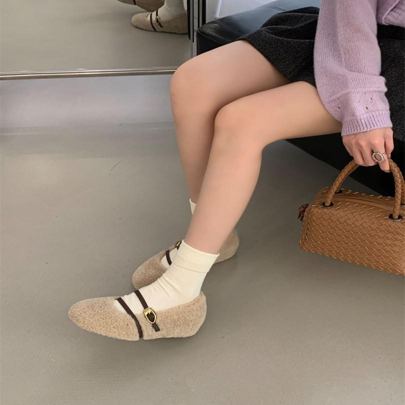 Francouzský večerní vítr křížová přezka pásek Mary Jane bavlněné boty dámské 2025 podzim a zima nové nošení pohodlné a všestranné Mao Mao boty