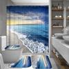 Coastal Beach Scenery 3D Printing Waterproof Shower Curtain Set Pedestal Rug Lid Toilet Cover Mat Bathroom Set With 12 Hooks