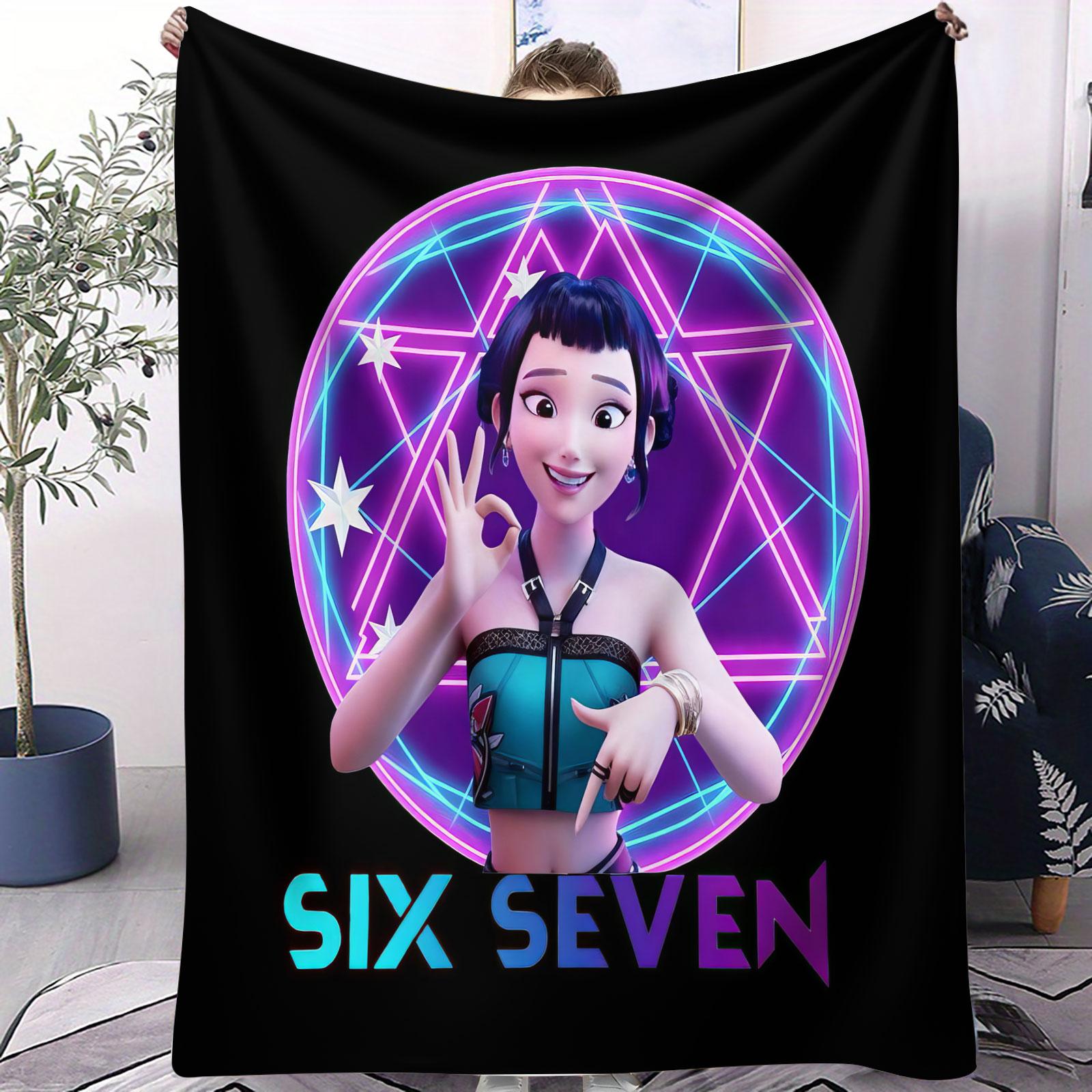 

K-Pop Demon Hunters Blanket Fun Six Seven 6 7 Flannel Plush Warm Throw Hot Anime Fan Gift for Living Room Home Camping Travel 70x100cm(28x40inch)