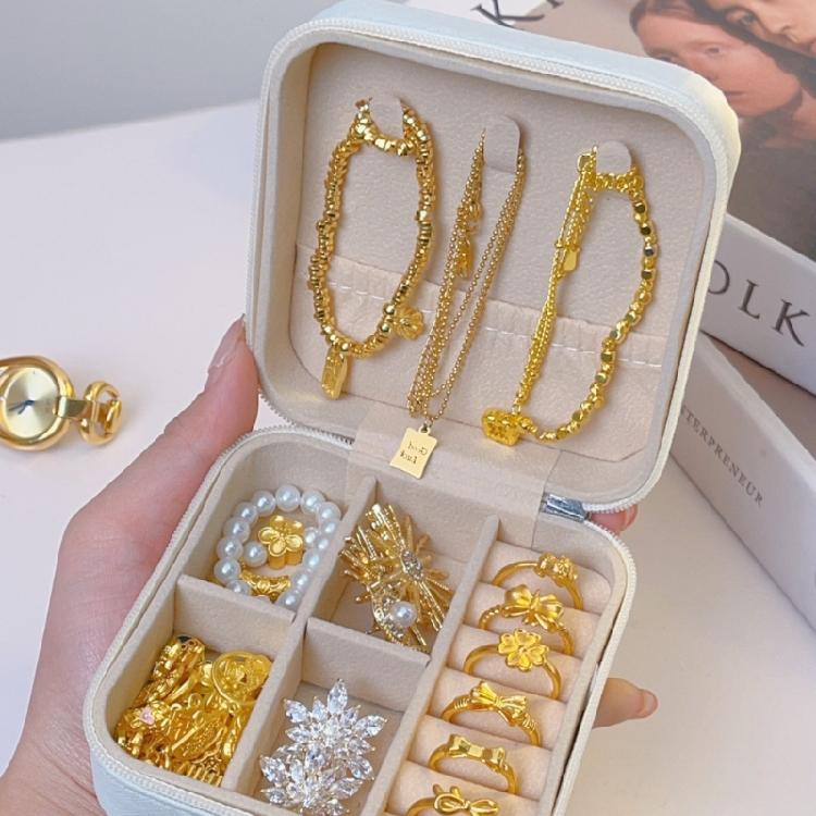 PU Leather Jewelry Box with Multiple Compartments Velvets Lined Jewellery Storage Case Accessory Organization Tool