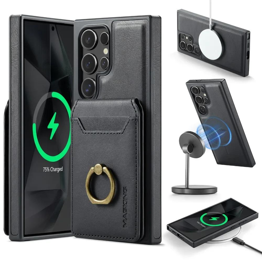 2-in-1 Detachable Magnetic Wallet with Card Holder Phone Case for Samsung Galaxy S25 Edge S24 Plus S23 S26 Ultra Leather Cover