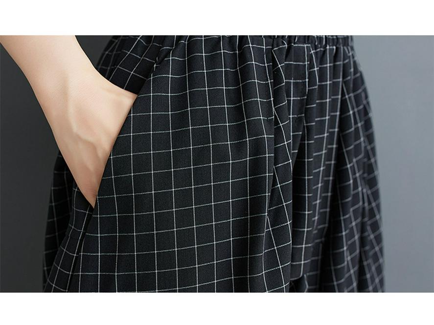 Women's Hepburn Style Plaid Midi Skirt - Three-Piece Dark Irregular A-line for Summer
