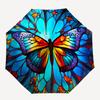 Kolorowa witrażowa motylkowa parasolka, Przenośna, kompaktowa, 3-składana parasolka dla mężczyzn i kobiet, S283