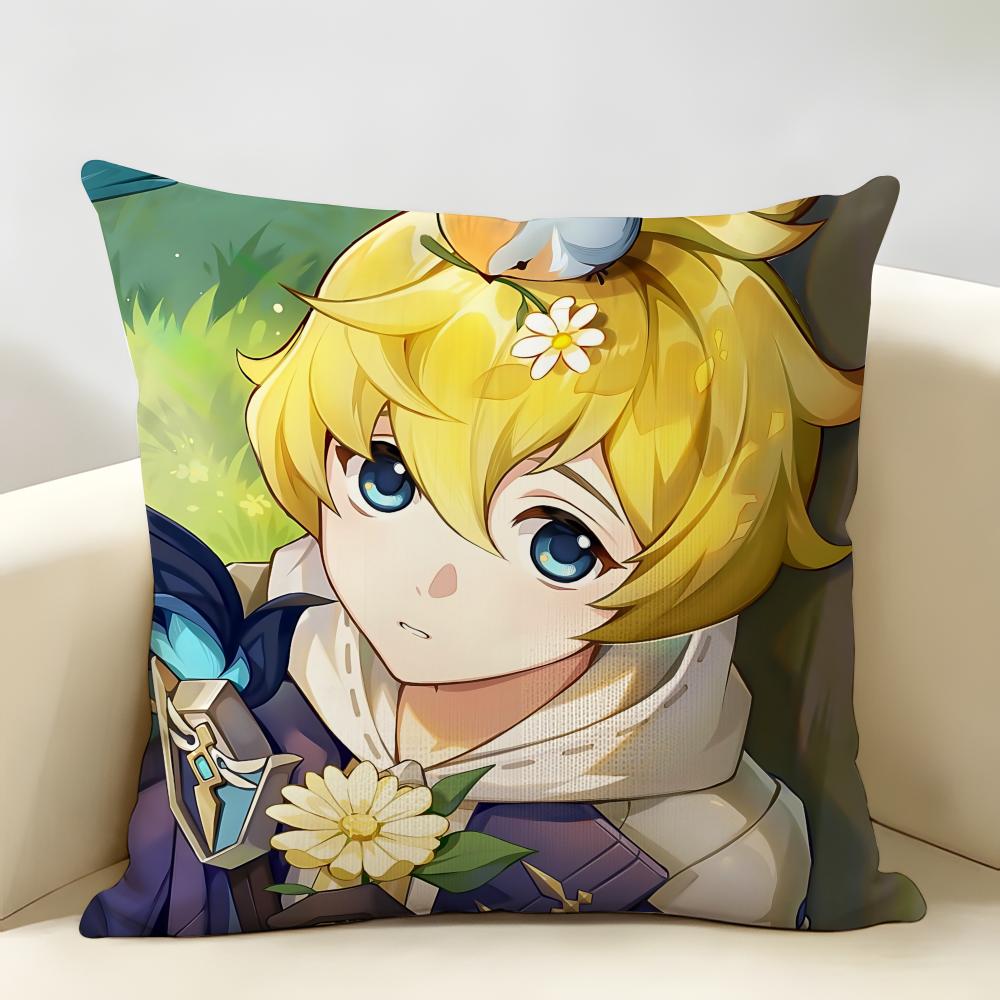 Mika Genshin Game Cushion Cover Natural Linen Organic Fabric DoubleSided Printing Room Sofa Decor Pillow Case