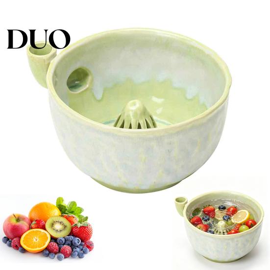 Small Fruit Strainer Ceramic Berry Washing Bowl, Swirl Design Rinse Colander with Handle Easy Clean Container And Drain Holes, Cleaning Bowl