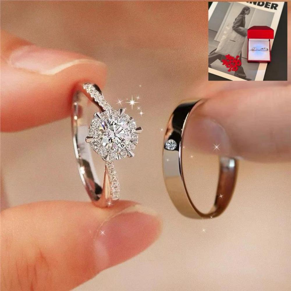 Photo Wedding Ring Couple Ring Alloy Moissanite Ring Full Diamond Exquisite Wedding Ring Props Versatile and Non-fading Daily Photo Wedding