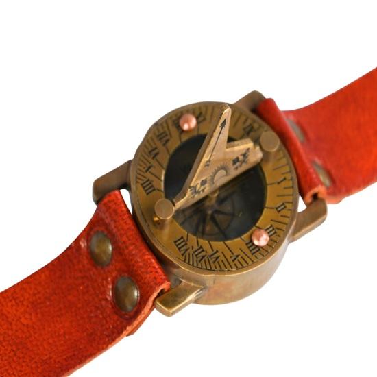 Steampunk Brass Sundial Compass Wristwatch Leather Strap Timepiece