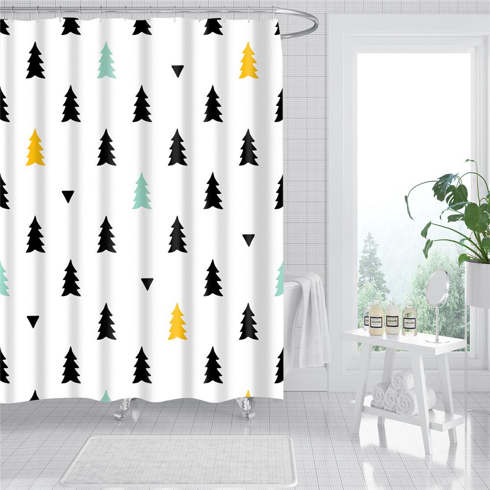 Plant Stripes Shower Curtain Bathroom Waterproof Polyester Shower Curtains for Bathroom Flower Print Bath Curtain with Hooks