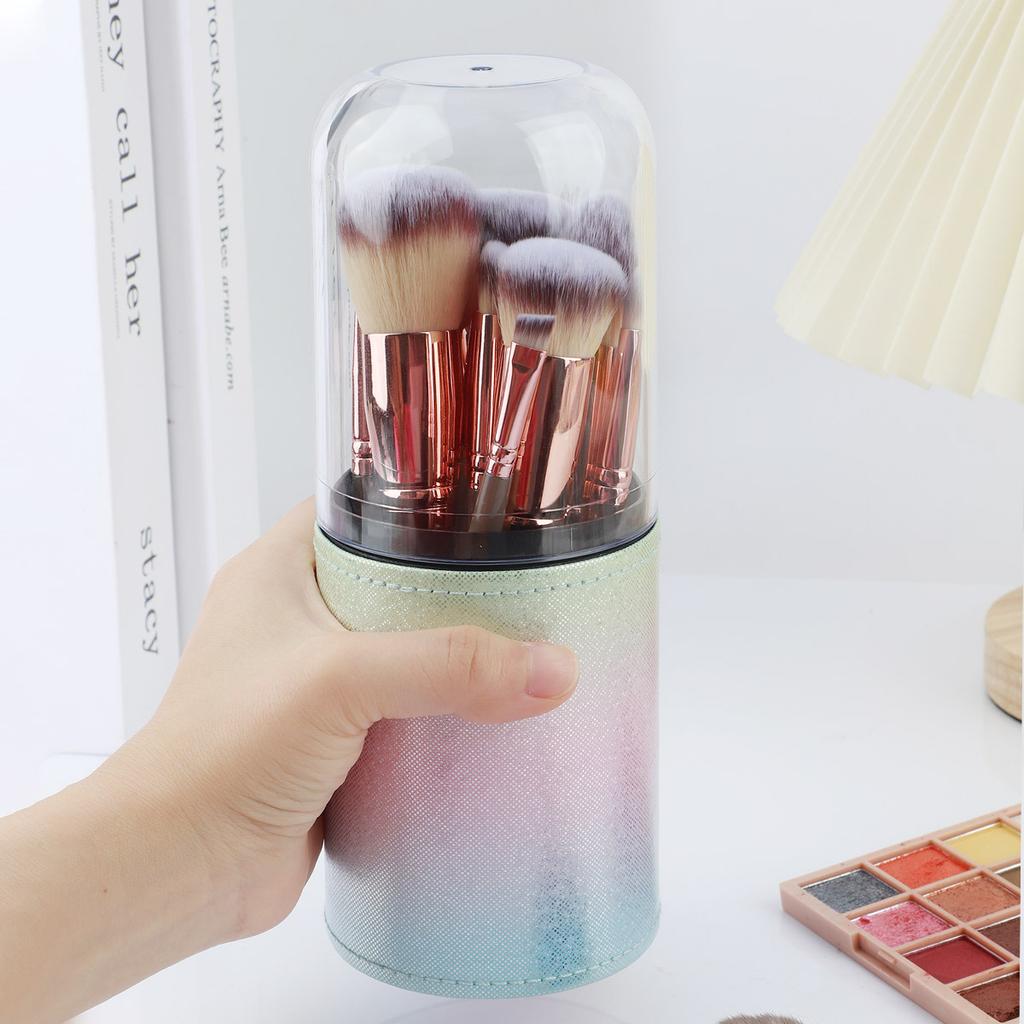 15 makeup brush set with storage cartridge, large capacity brush bucket, soft loose powder, eyeshadow brush, beauty.
