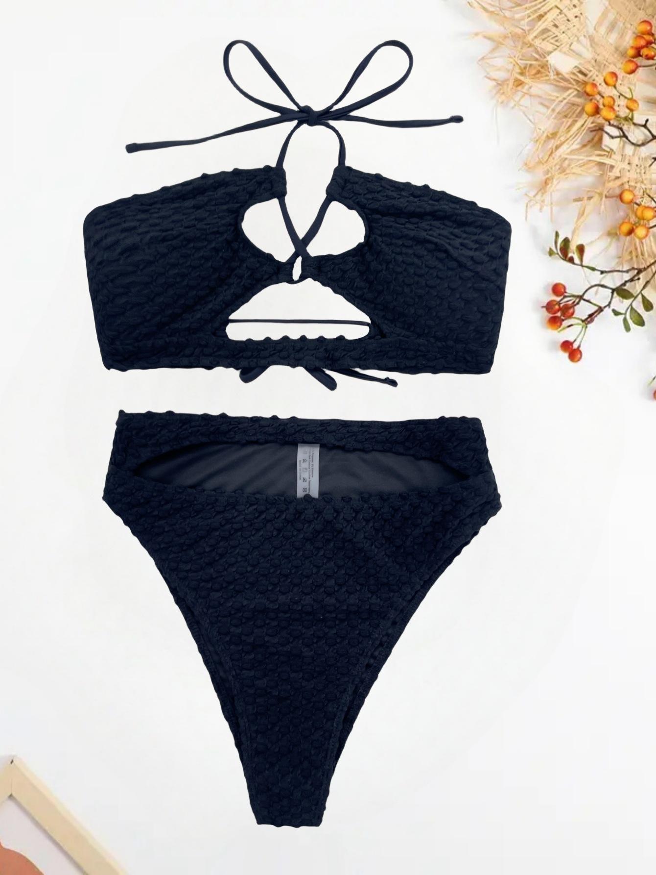 

Женский купальник, однотонный купальник с бретелькой на шее и завязкой на спине, сексуальное бикини с высокой талией, пляжная одежда, купальные костюмы L чёрный