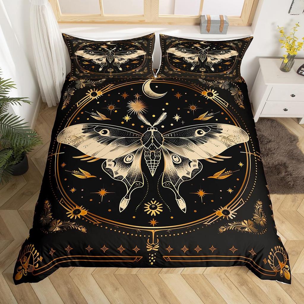 Gothic Moth Duvet Cover Set Queen Twin SizeDreamy Butterfly Animal Rustic Leaves Bedding SetExotic Starry Moon Sky Quilt Cover