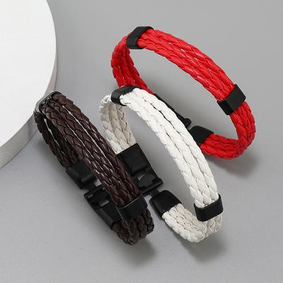 Two Layers Braided Rope Leather Bracelet Classic Men Simple Design Bracelets Fashion Punk Jewelry Gifts Accessories