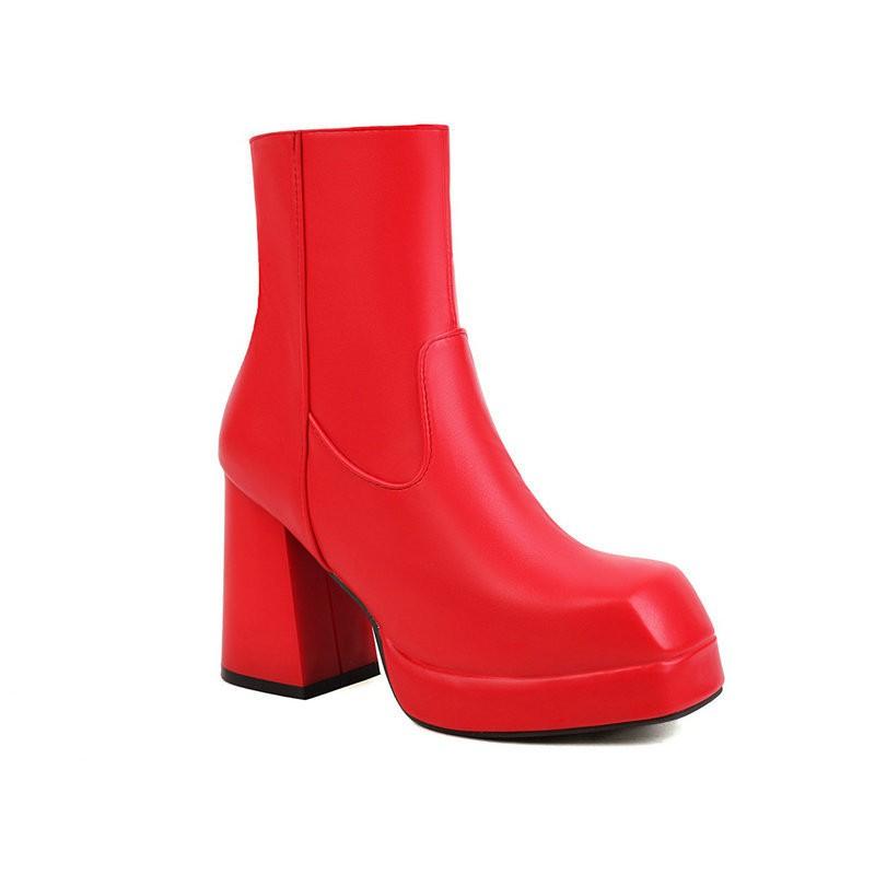 Stivaletti da Donna con Tacco Chunky e Punta Quadrata con Zip Laterale Moda Invernale Martin