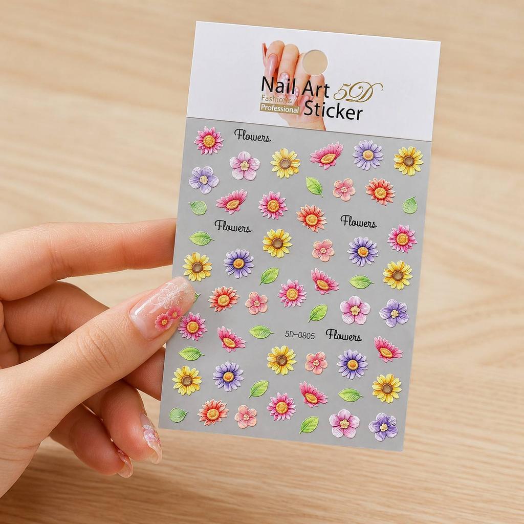 1Pc Relief Texture Floral Nail Art Sticker Waterproof Art Floral Nail Decal Fashion Design Floral Nail Slider