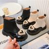 2024 Autumn Winter New Children Boots Fashion Pearl Love Heart Patchwork Fleece Girl's Short Boot Warm Front Zipper Kids Booties