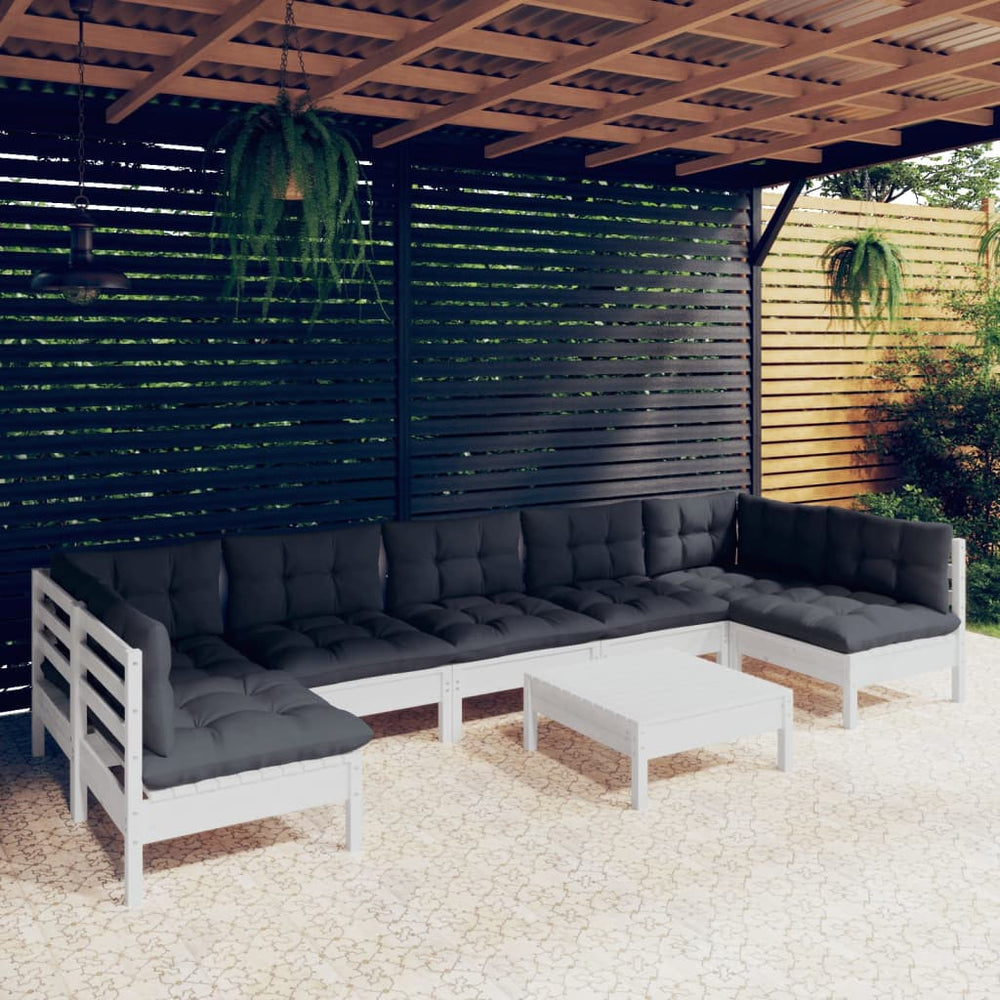 Salon de jardin 8 pcs avec coussins  bois de pin massif