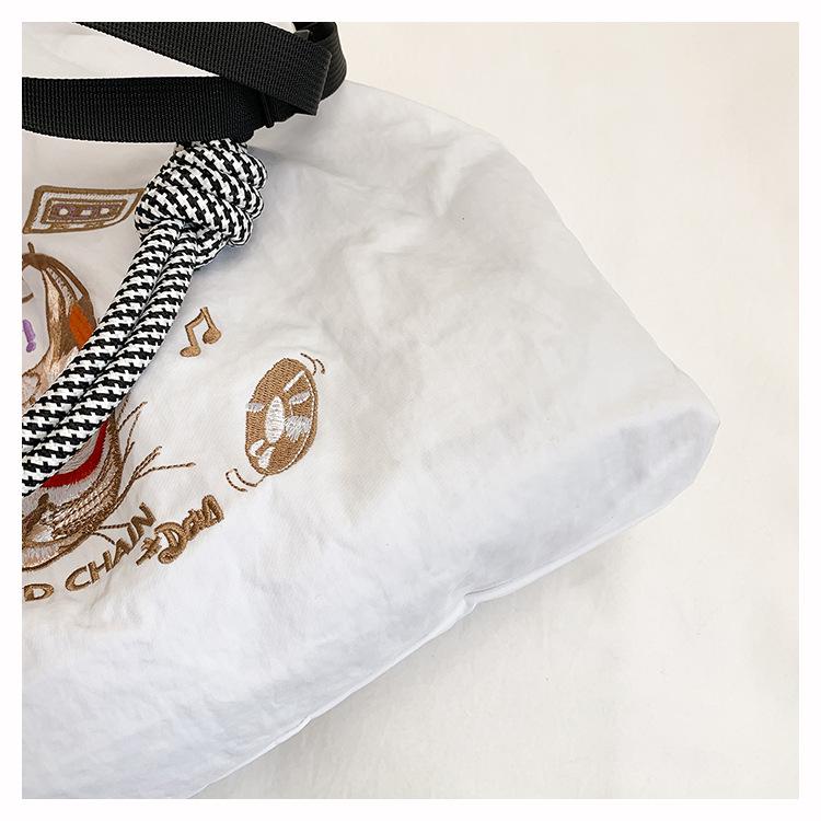 Gao Yuanyuan Style Japanese Embroidery Cat Tote Bag - Versatile, Large Capacity, Single Shoulder & Crossbody Drawstring Bag