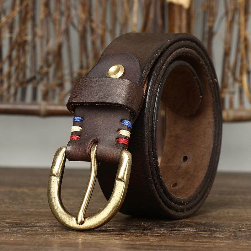 2024 Nowy Retro Vintage Skórzany Pasek Męski Skórzany Klamra z Kolcem Amerykański Trend Warstwa Wierzchnia Skóra Bydlęca Pasek do Dżinsów