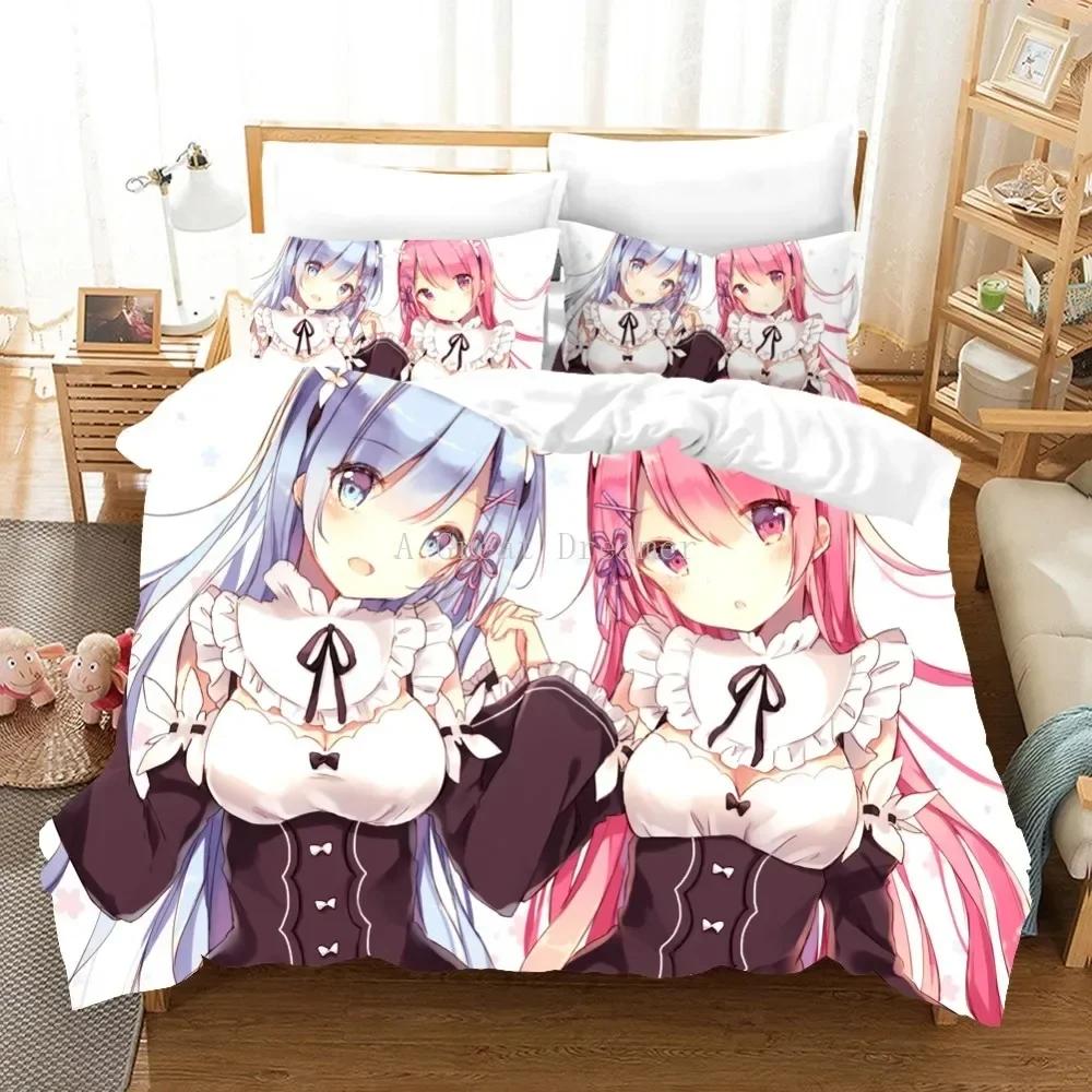 3D Print RE Zero Rem Ram Anime Bedding Set Gils Duvet Covers Pillowcases Comforter Bedding Sets Bedclothes Bed Linen